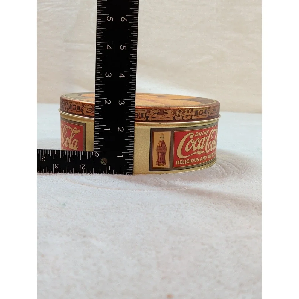 Vintage 1984 Coca-Cola Collectible Tin Girl With Hat Bristol Ware Round Gold 6in